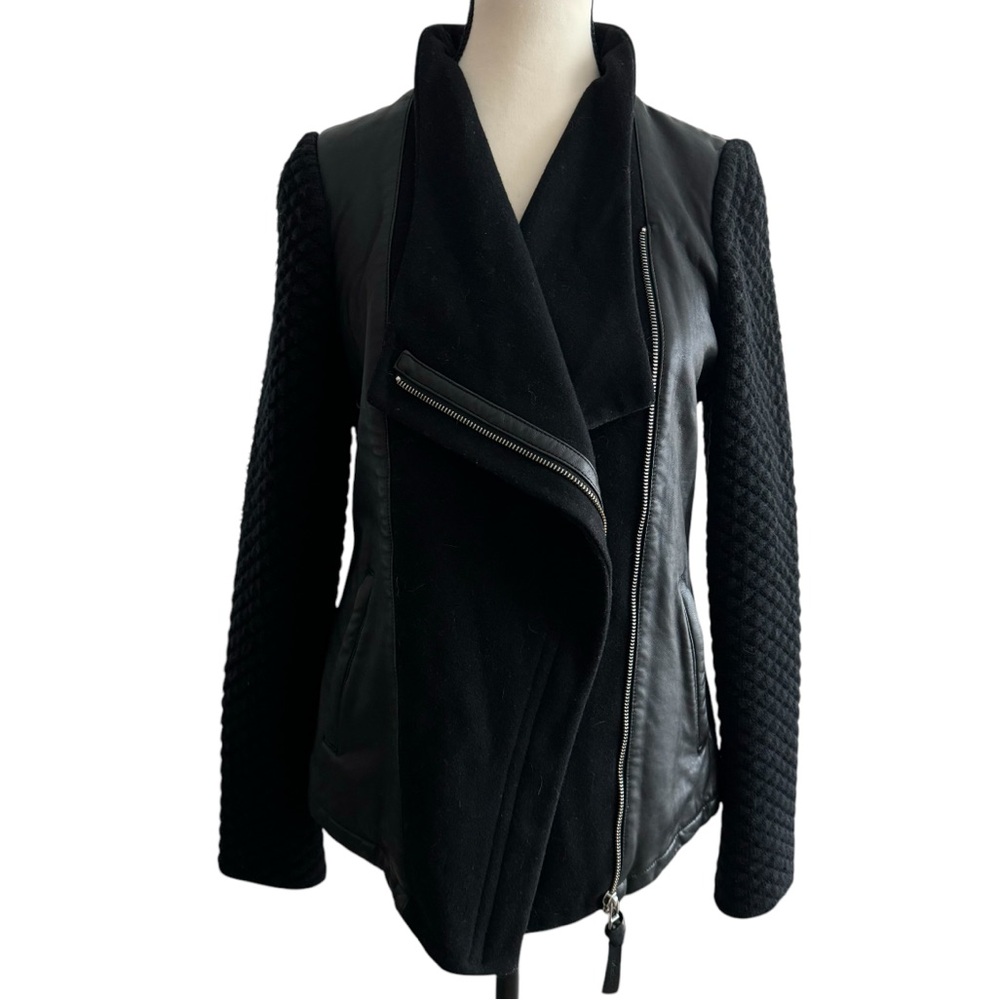 Mackage Mixed Leather & Wool Jacket | Size Large | Knit Back & Sleeves